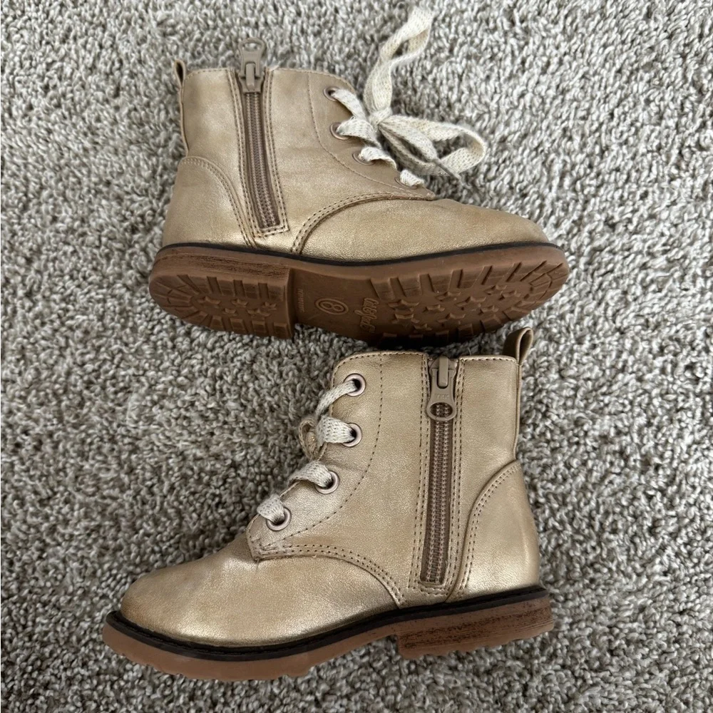Toddler Gold Lace Up Boots Girls Fashion boots side zip boots Size 8 - Picture 8 of 9